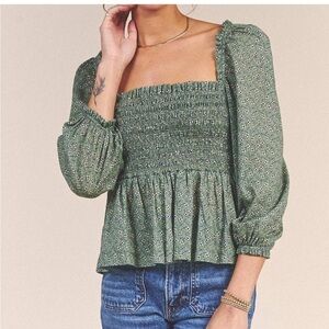 TROVATA Birds of Paradise blouse in basil floret size small